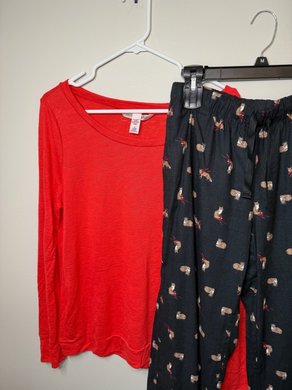 Victoria’s Secret Women’s Pajamas - Red Top with Black Fox Print Pants
